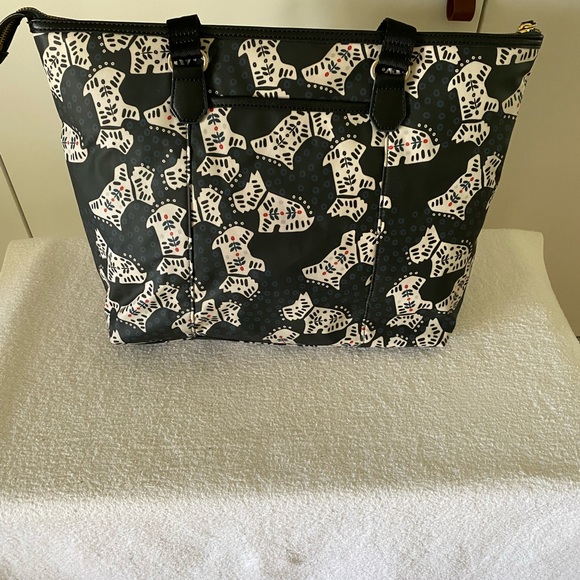 Radley London Large Zip-Top Tote Bag with laptop sleeve in navy print. - Picture 3 of 9